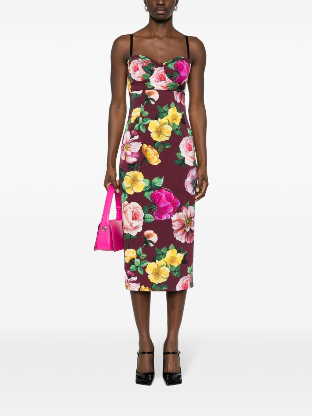 Shop Dolce & Gabbana Floral-print Midi Dress In Red