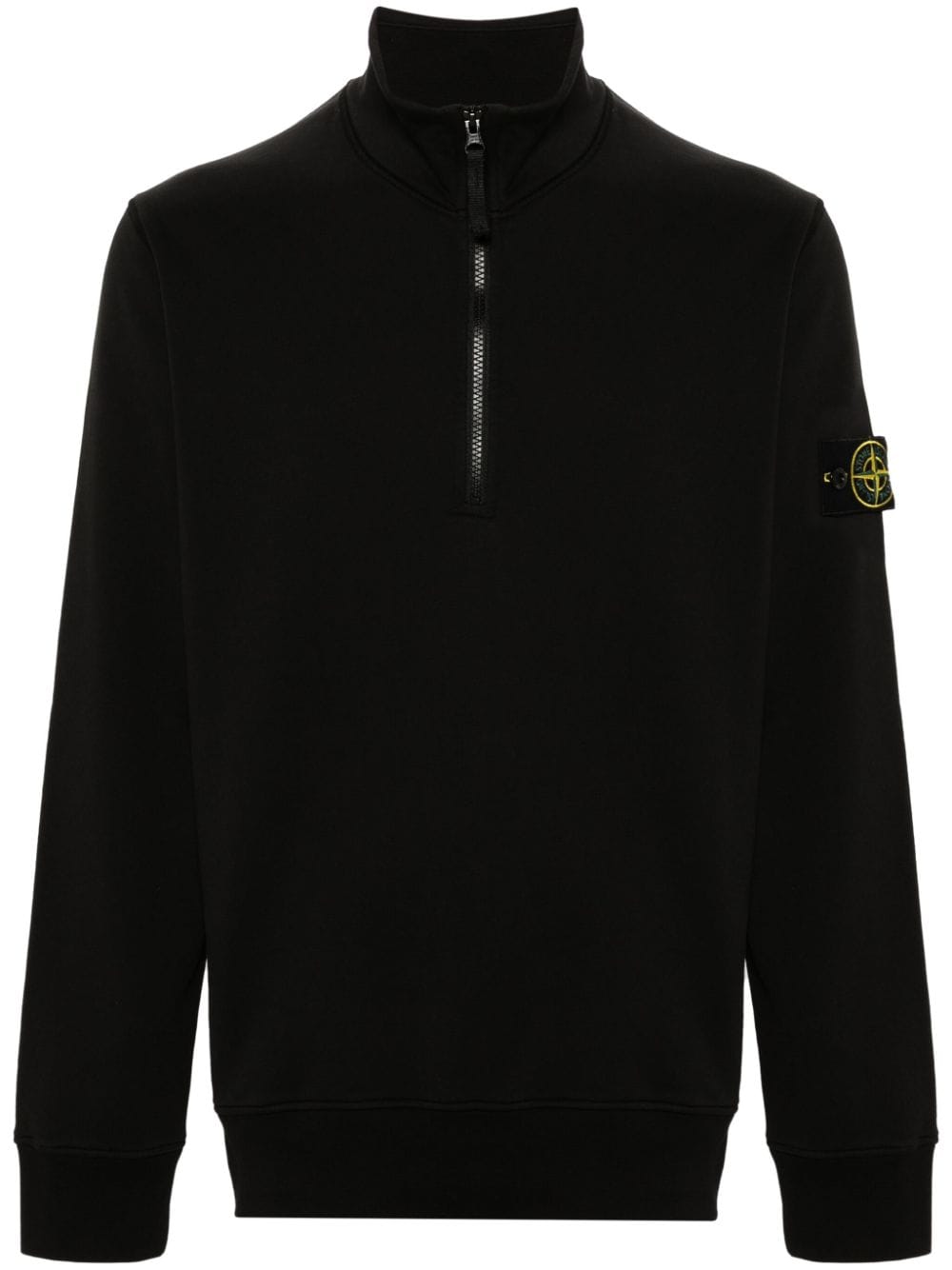 Stone Island Compass-patch Zip-up Sweatshirt In Black