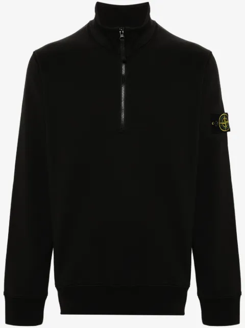 Stone Island Compass-patch zip-up black sweatshirt