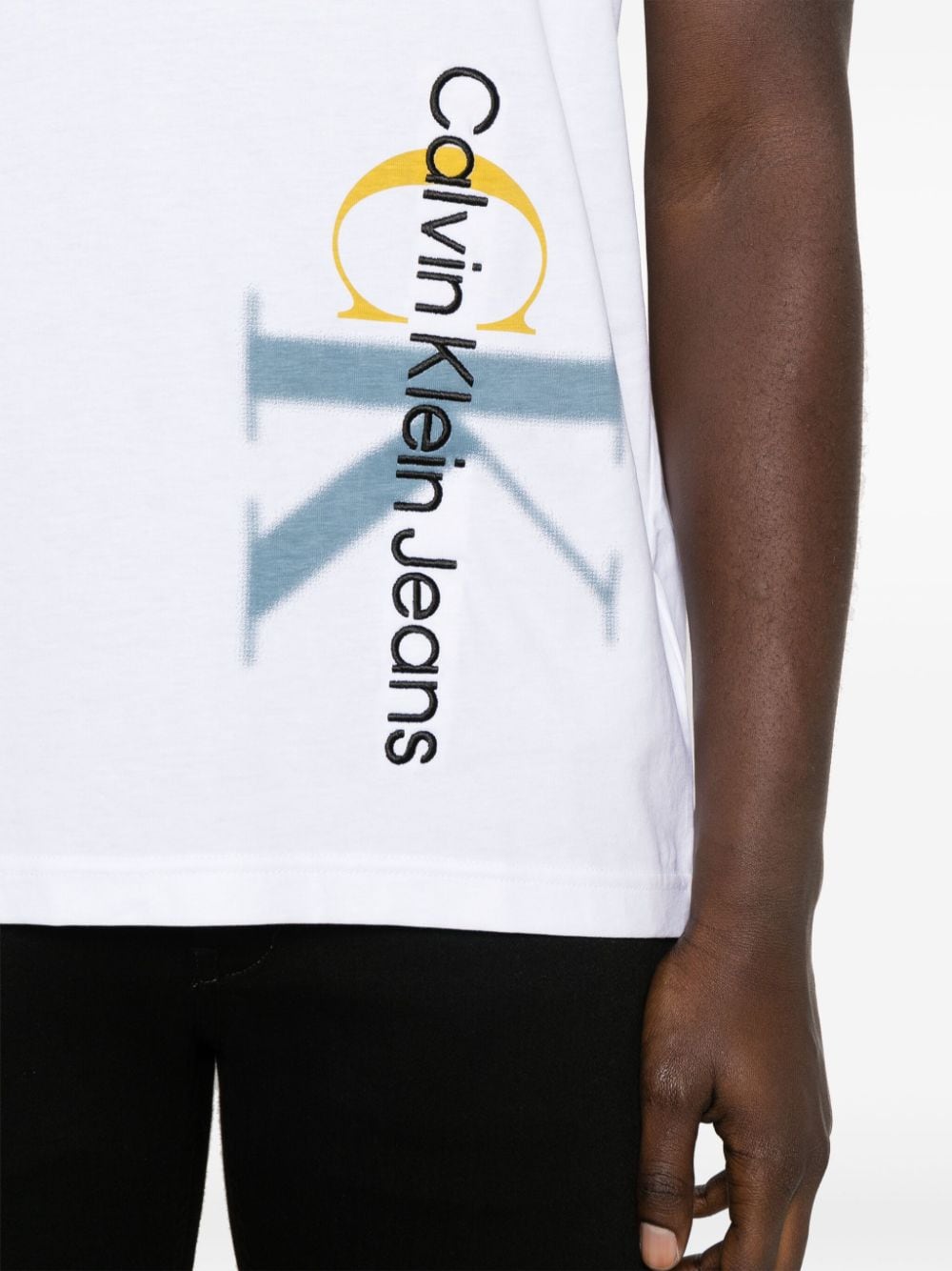Shop Calvin Klein Embroidered-logo Printed T-shirt In White