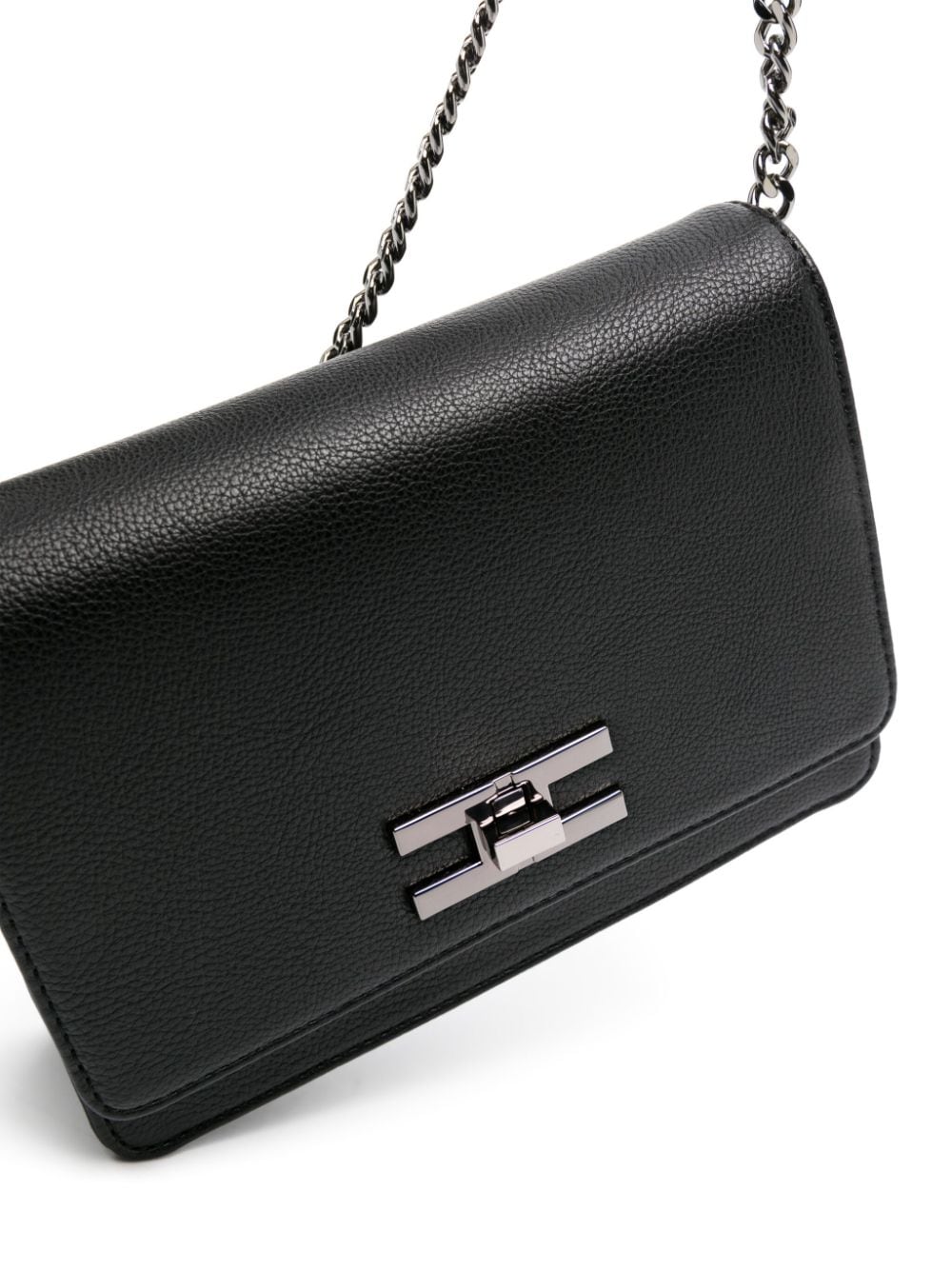 Shop Elisabetta Franchi Logo-plaque Grained-textured Crossbody Bag In Black