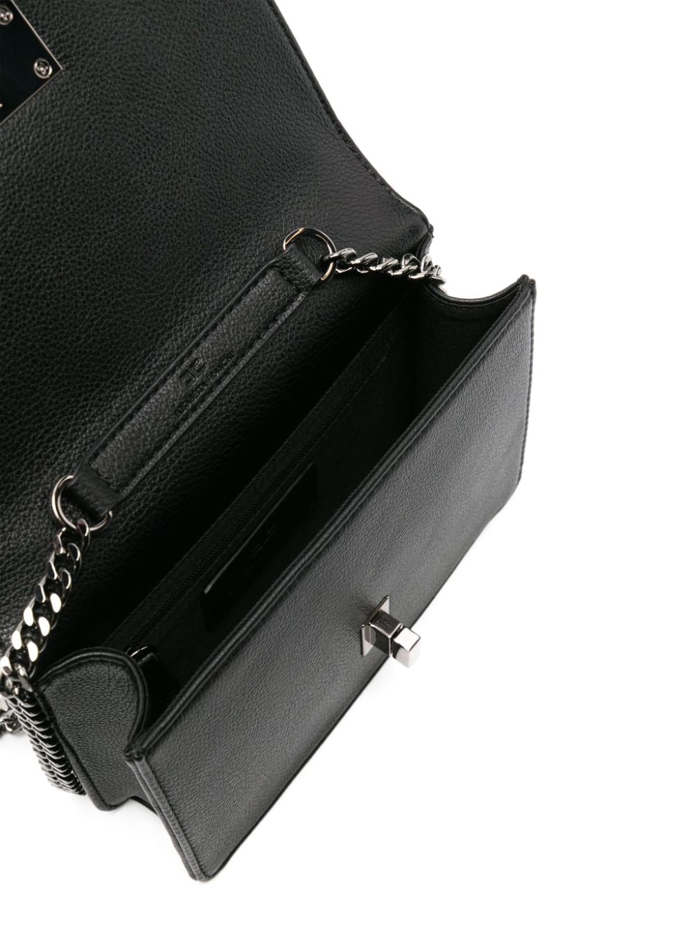 Shop Elisabetta Franchi Logo-plaque Grained-textured Crossbody Bag In Black