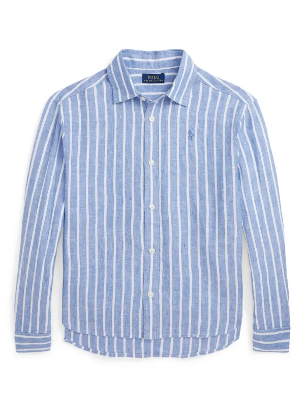 POLO RALPH LAUREN KIDS logo-embroidered Striped Shirt Blue