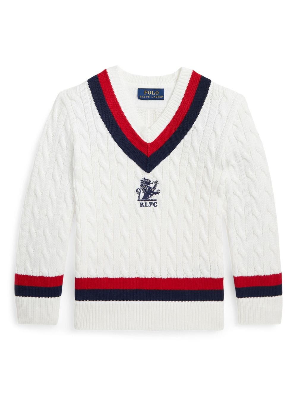Shop Ralph Lauren Embroidered Cable-knit Jumper In White