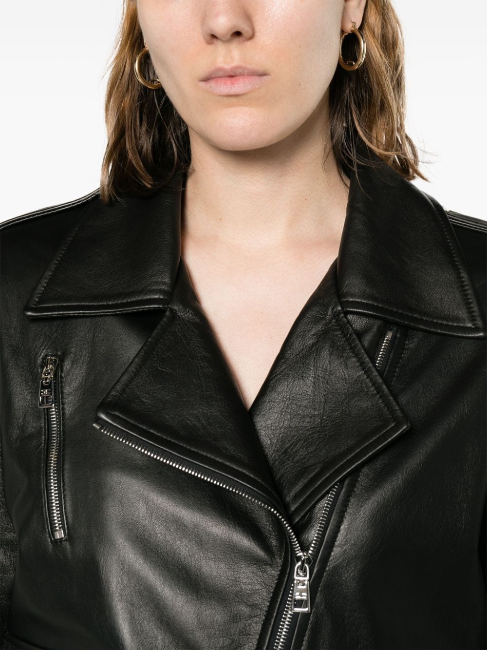 Shop Elisabetta Franchi Leather Biker Jacket In Black