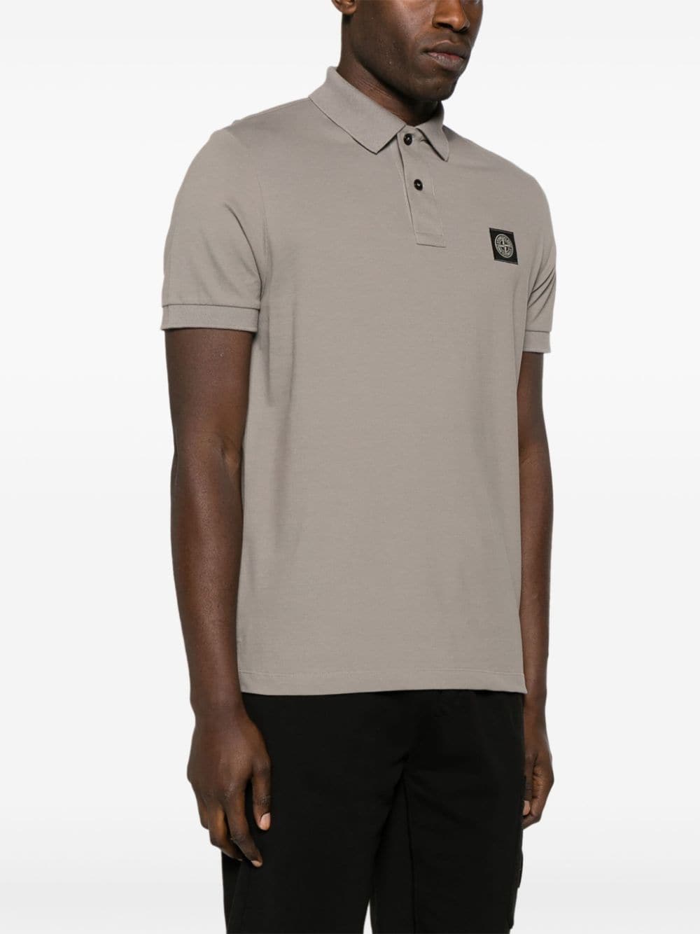 Shop Stone Island Compass-appliqué Cotton Polo Shirt In Grey