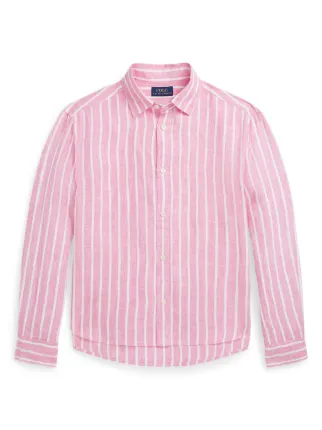 美品　POLO RALPH LAUREN 長袖リネンシャツ　ピンク　ストライプ POLO RALPH LAUREN KIDS ストライプ リネンシャツ | ピンク | FARFETCH JP