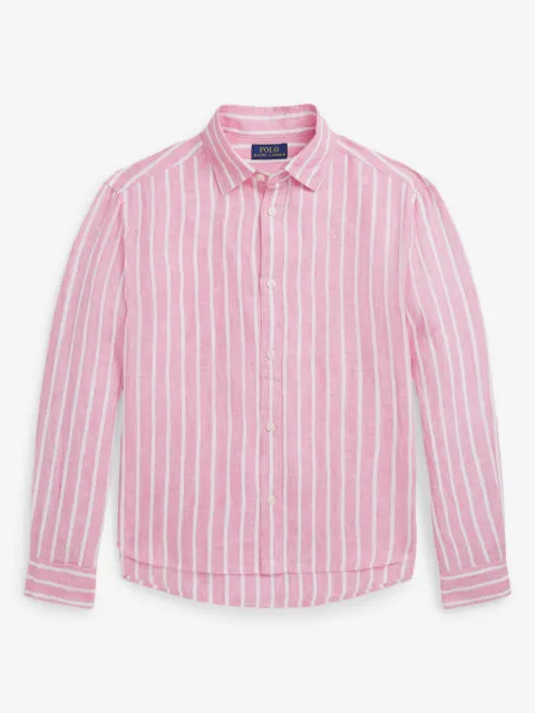 POLO RALPH LAUREN KIDS logo-embroidered striped linen shirt