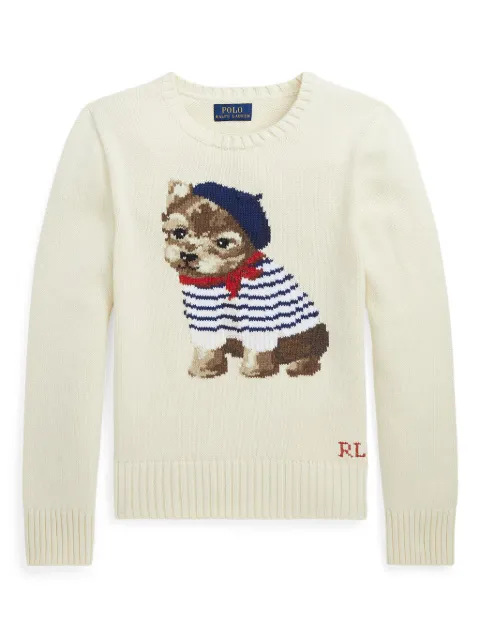 POLO RALPH LAUREN KIDS dog-intarsia cotton-blend jumper