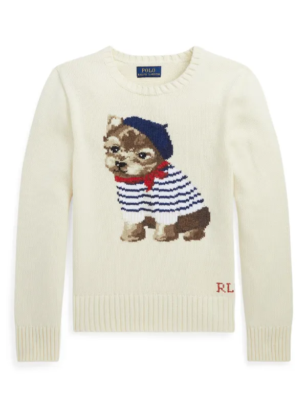 POLO RALPH LAUREN KIDS dog-intarsia cotton-blend Jumper