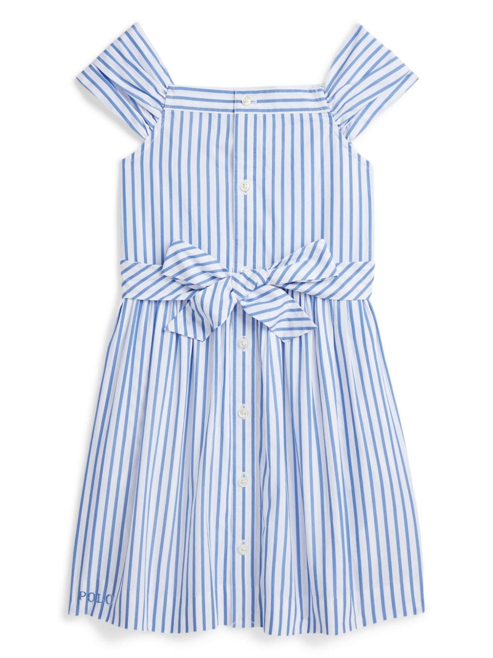Ralph Lauren Kids' Striped Pleated Cotton Dress In Blue