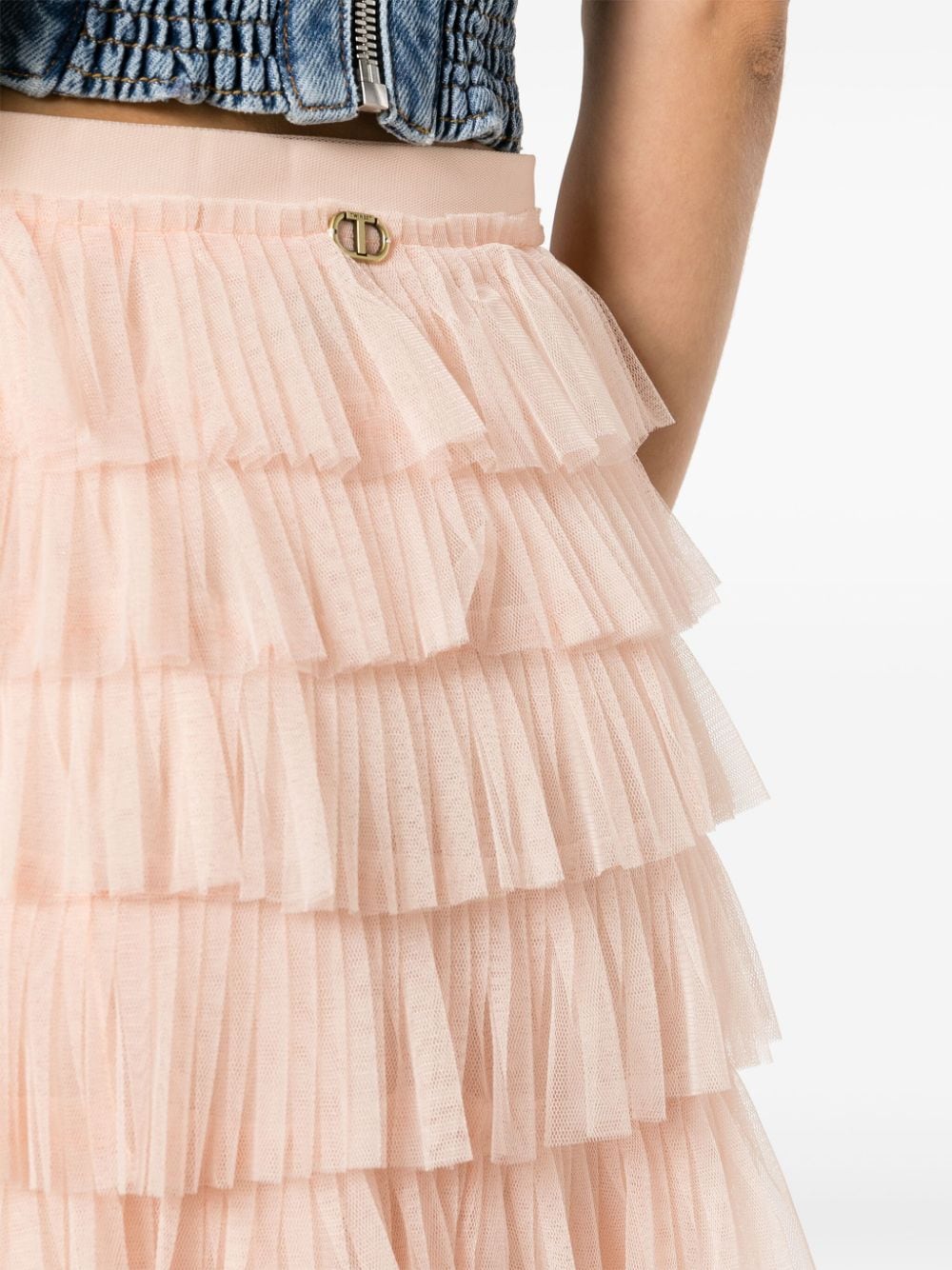 Shop Twinset Tiered Tulle Midi Skirt In Pink
