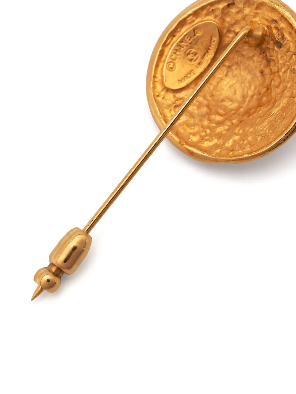 Pre-owned Chanel 1980s Logo-embossed Circular Brooch In Gold