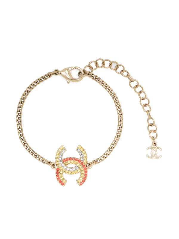 Chanel Pre-owned 2000s Cc-logo Rhinestone-embellished Bracelet in Gold