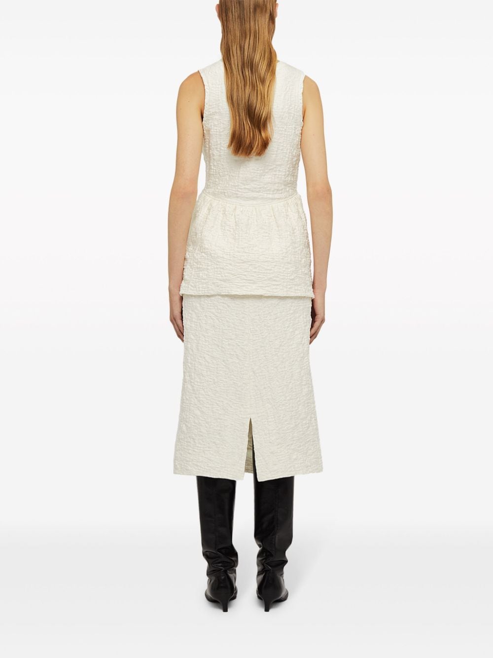 Jil Sander Midi-jurk met peplum taille en U-hals Wit