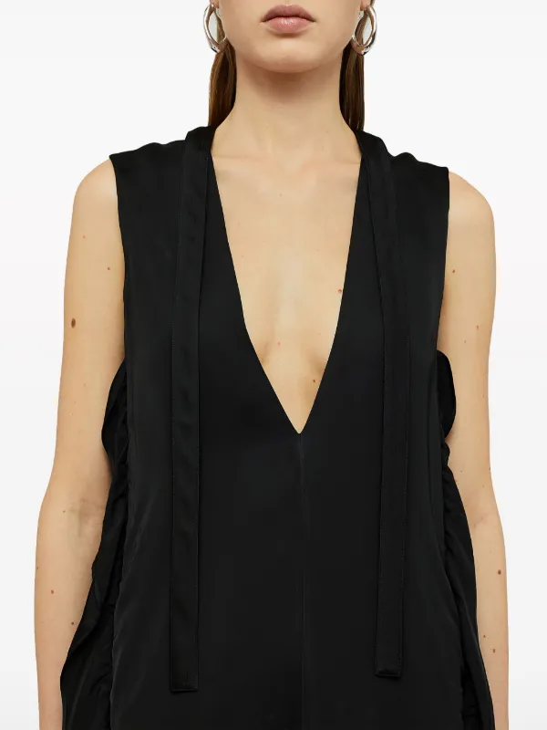 Jil Sander ruffle-trim Satin Maxi Dress | Black | FARFETCH