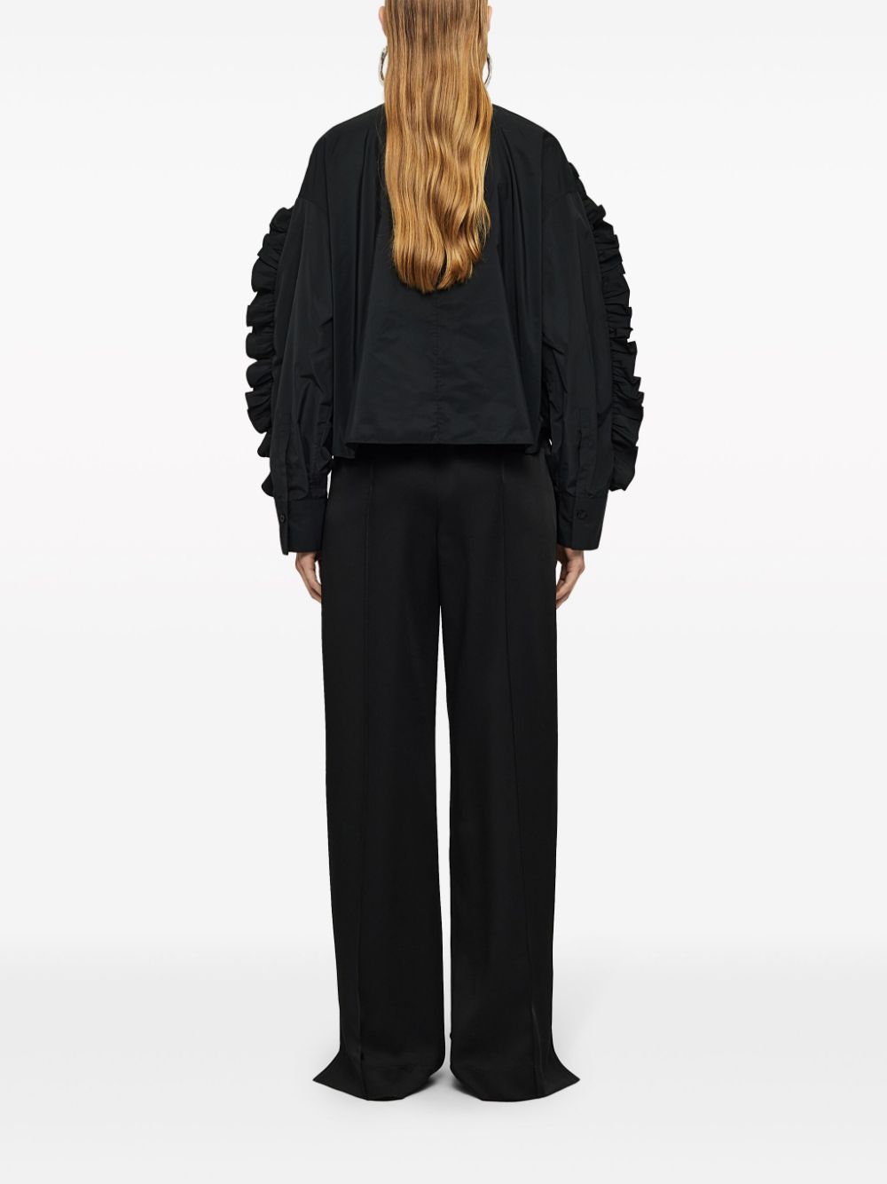 Shop Jil Sander Ruffle-detailing Crew-neck Sweatshirt In Schwarz