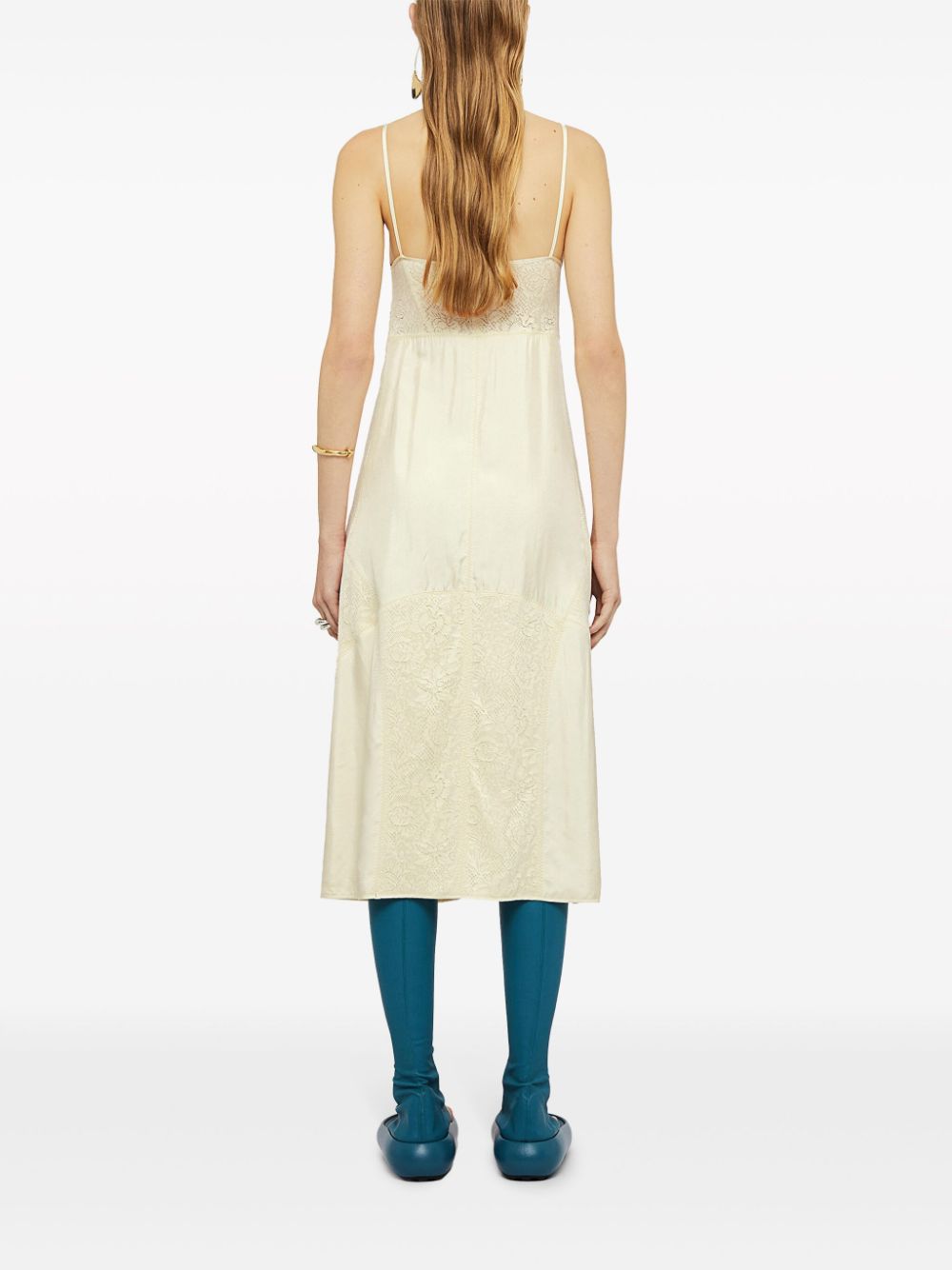 Shop Jil Sander Lace-embroidery Square-neck Midi Dress In Neutrals