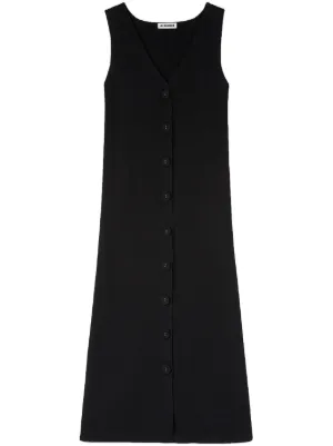 jil sander mock-neck front-pockets knit midi dress Jil Sander Tabard Striped Mock-Neck Thigh-Slit Midi Dress