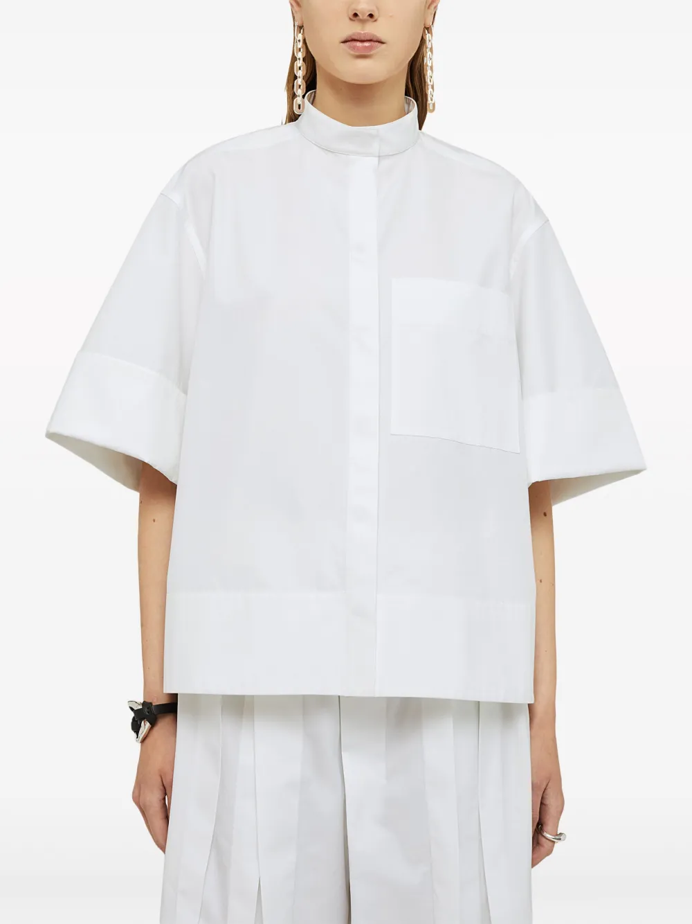 Shop Jil Sander Band-collar Cotton-poplin Shirt In White