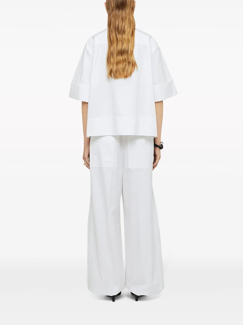 Shop Jil Sander Band-collar Cotton-poplin Shirt In White