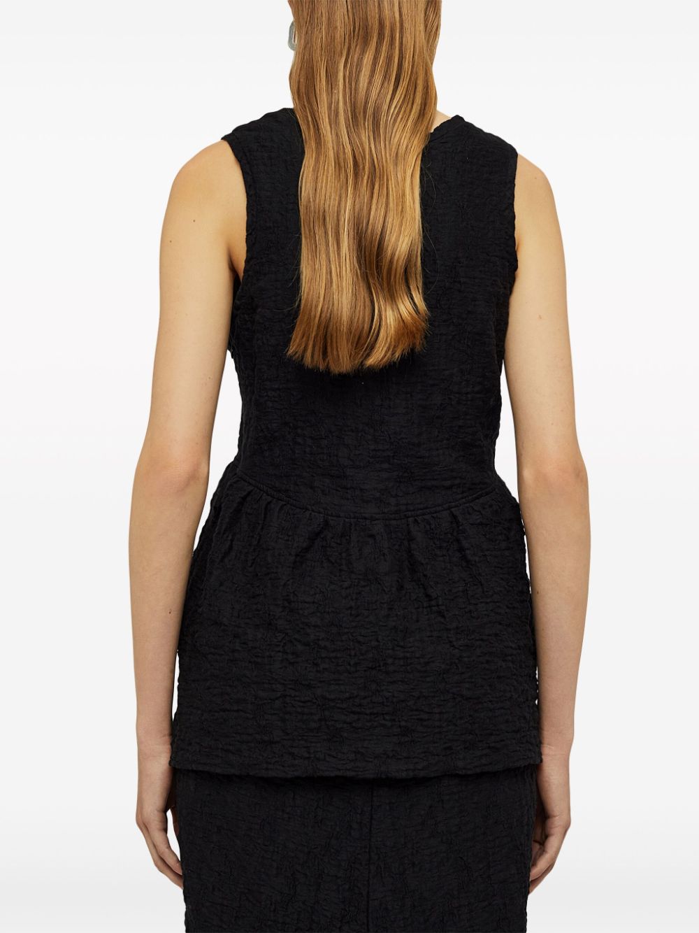 Shop Jil Sander U-neck Peplum-waist Midi Dress In 001 Black