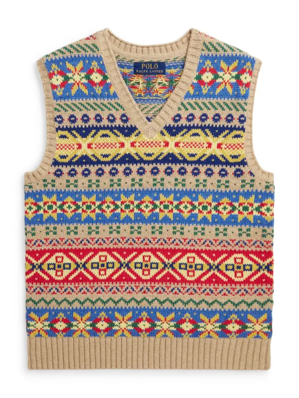 POLO RALPH LAUREN KIDS Fair Isle Cotton Vest Brown FARFETCH PL