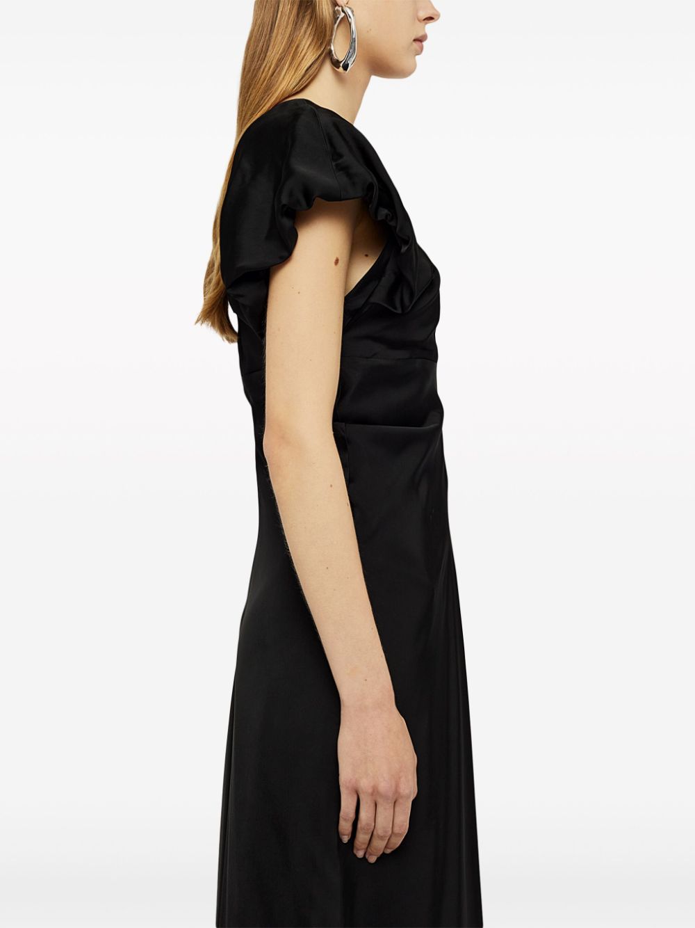 Shop Jil Sander Gathered-detail Satin-finish Gown In Black