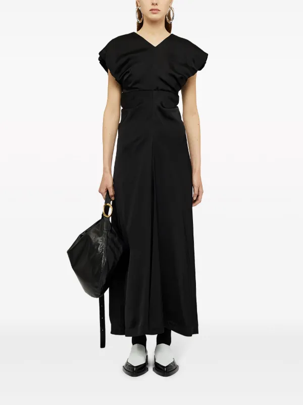 Jil Sander ギャザーディテール サテンドレス | ブラック
