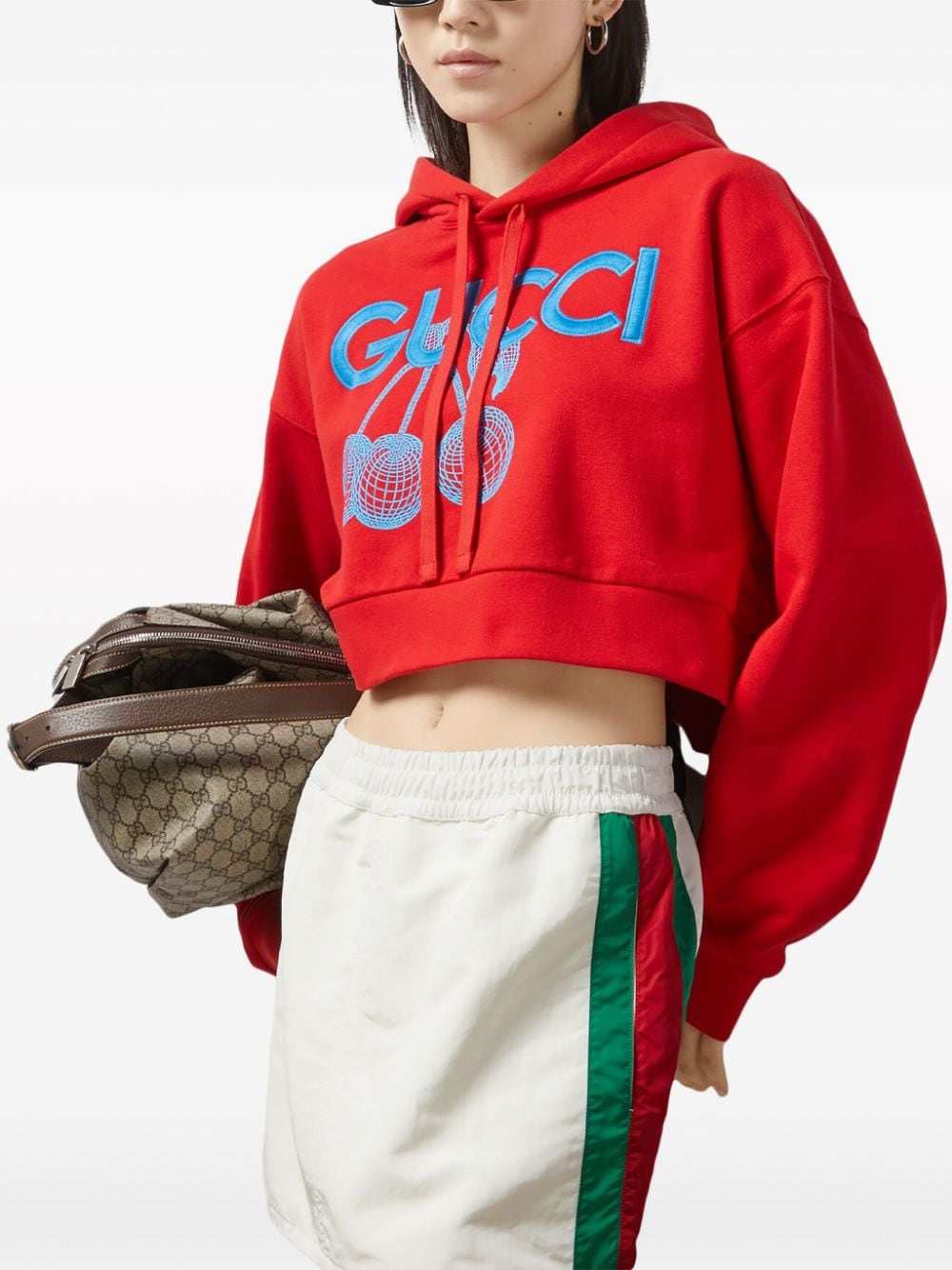 Shop Gucci Logo-embroidered Cotton Hoodie In Rot