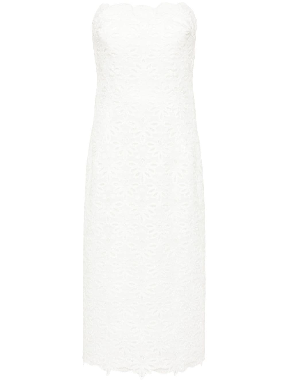 Ermanno Scervino Embroidered Jersey Strapless Midi Dress In White