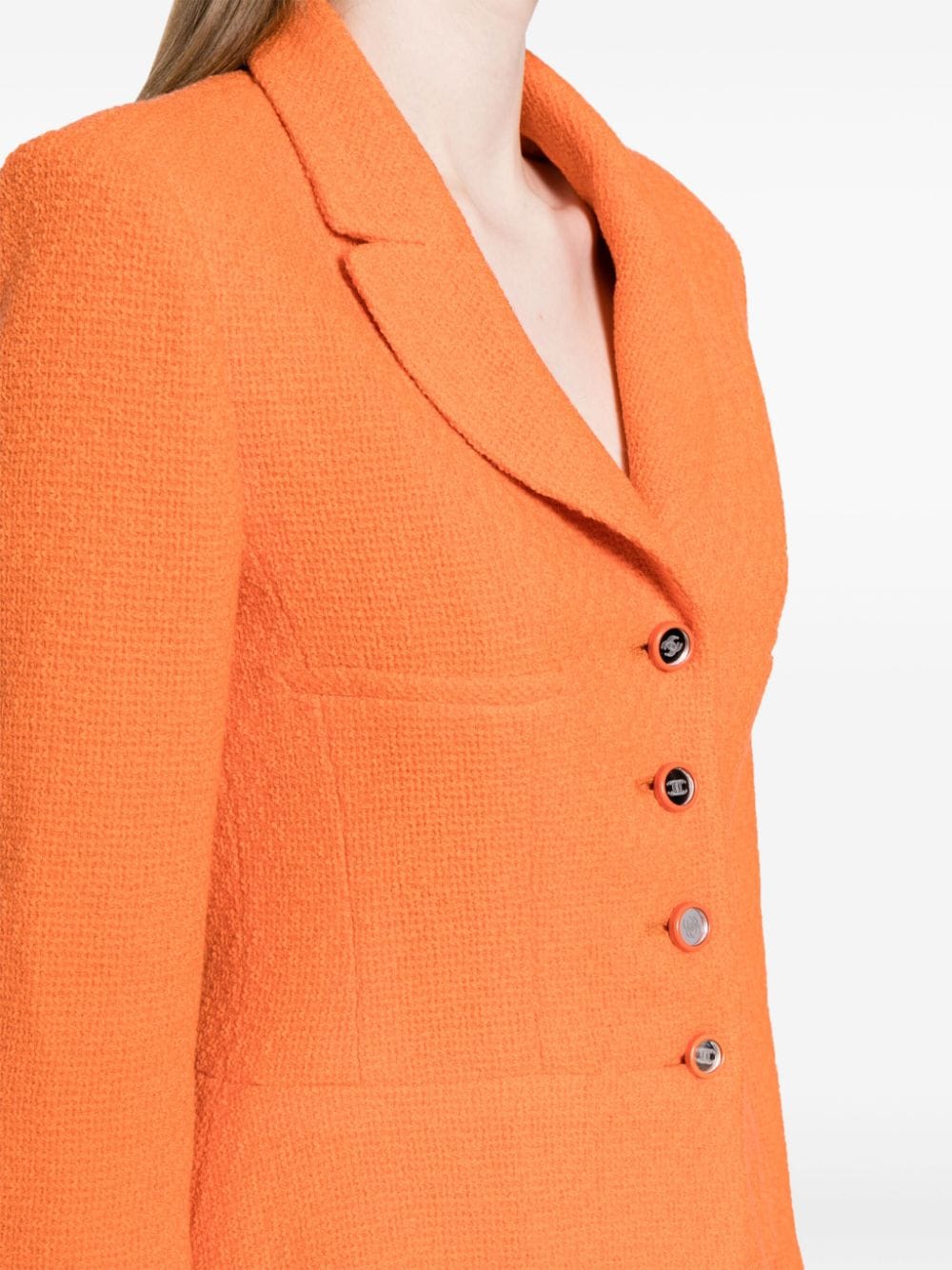 Pre-owned Chanel Cc 纽扣粗花呢夹克（2000年代典藏款） In Orange