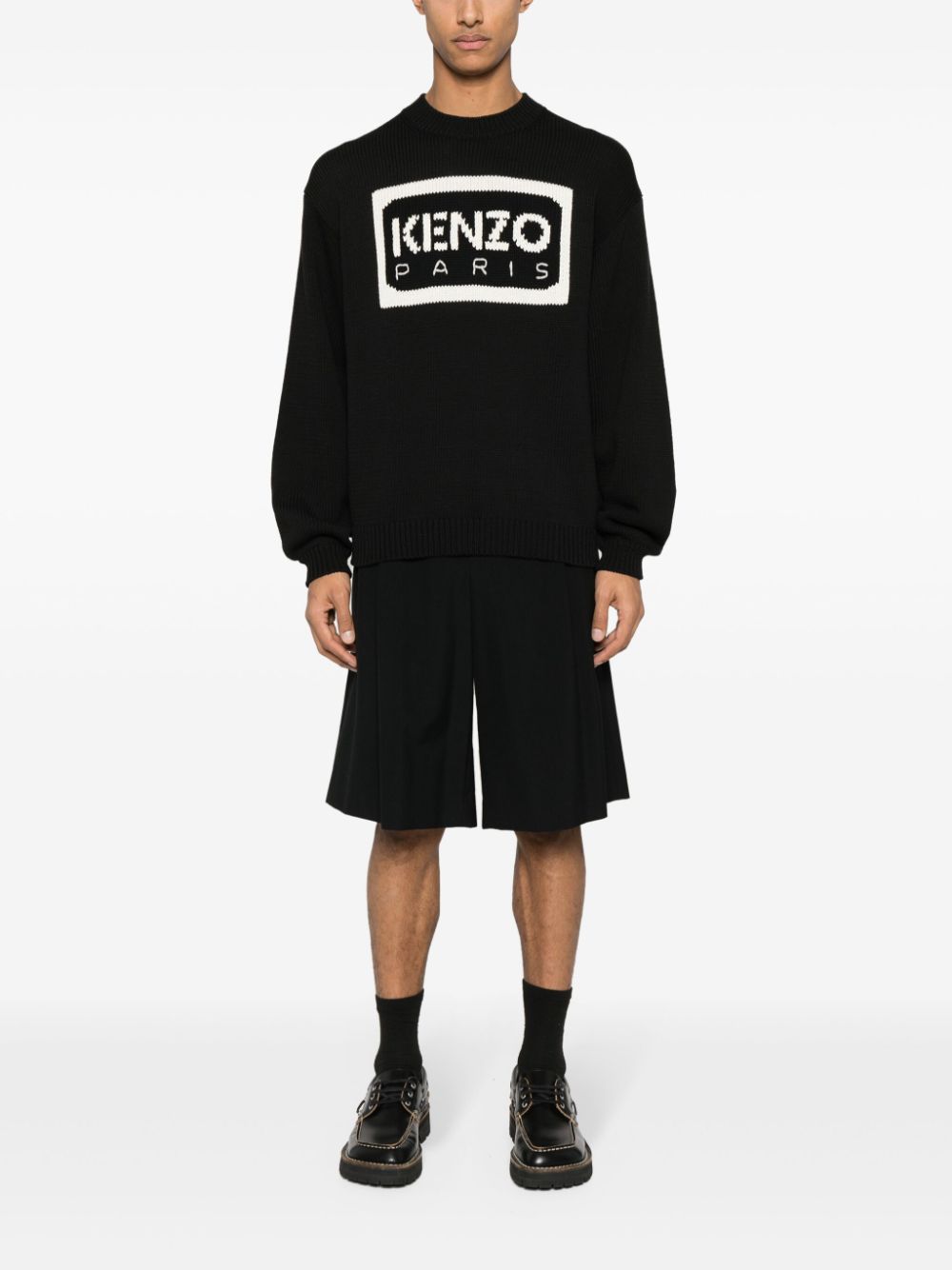 Shop Kenzo Intarsia-logo Knit Jumper In Black