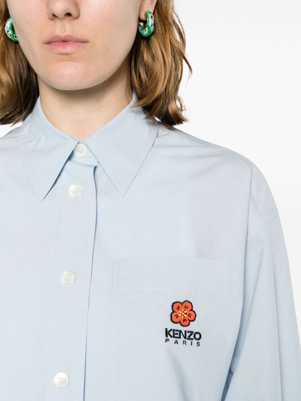 Shop Kenzo Boke Flower Logo-embroidered Shirt In Blau