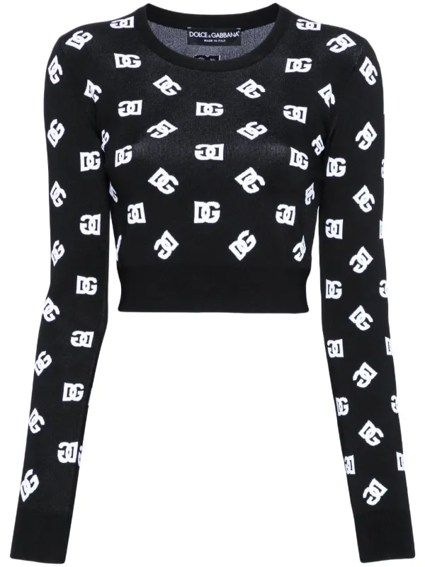 DOLCE&GABBANA 黒と白のフード付きセーター Dolce & Gabbana DGロゴジャカード セーター | ブラック