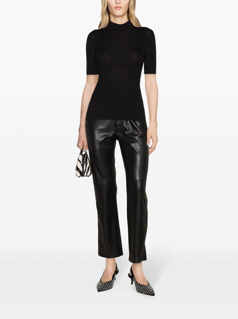 Shop Versace Ribbed-knit Wool Top In Black