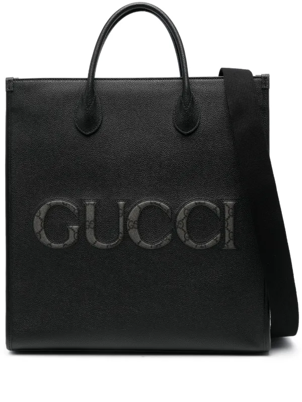 Gucci logo embossed leather tote bag men Leather One Size Black