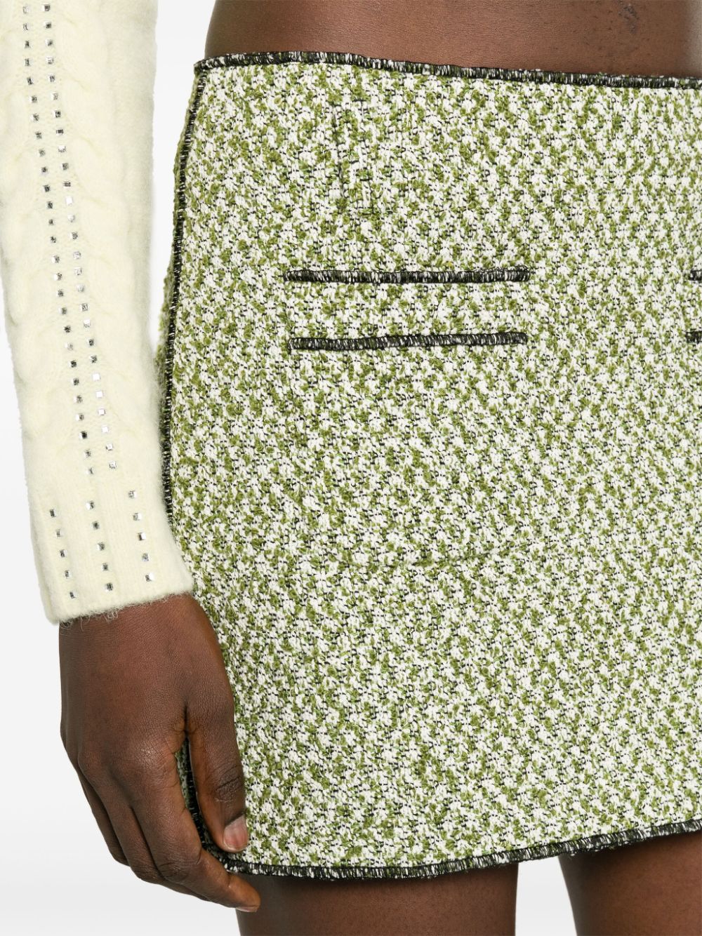 Shop Philosophy Di Lorenzo Serafini Contrasting-stitch Tweed Miniskirt In Green