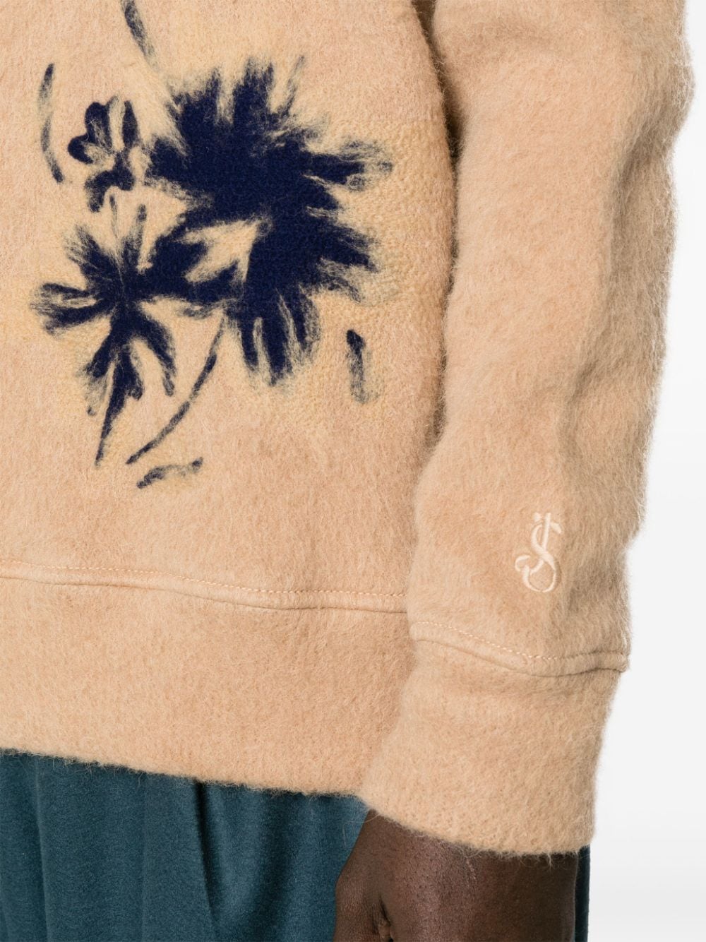 Shop Jil Sander Floral-print Drawstring Hoodie In 褐色