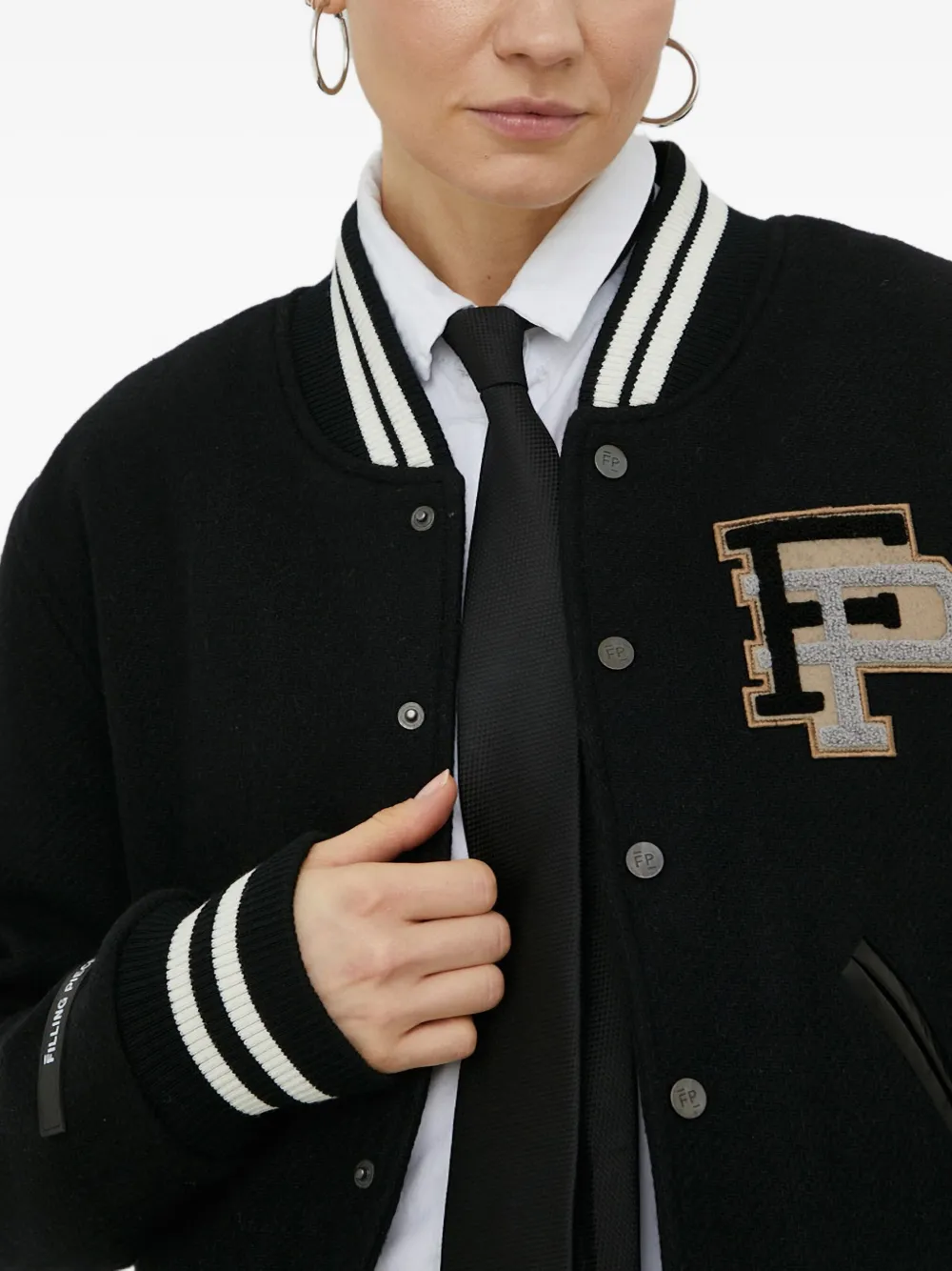 Filling Pieces varsity-style logo-patch bomber jacket Zwart