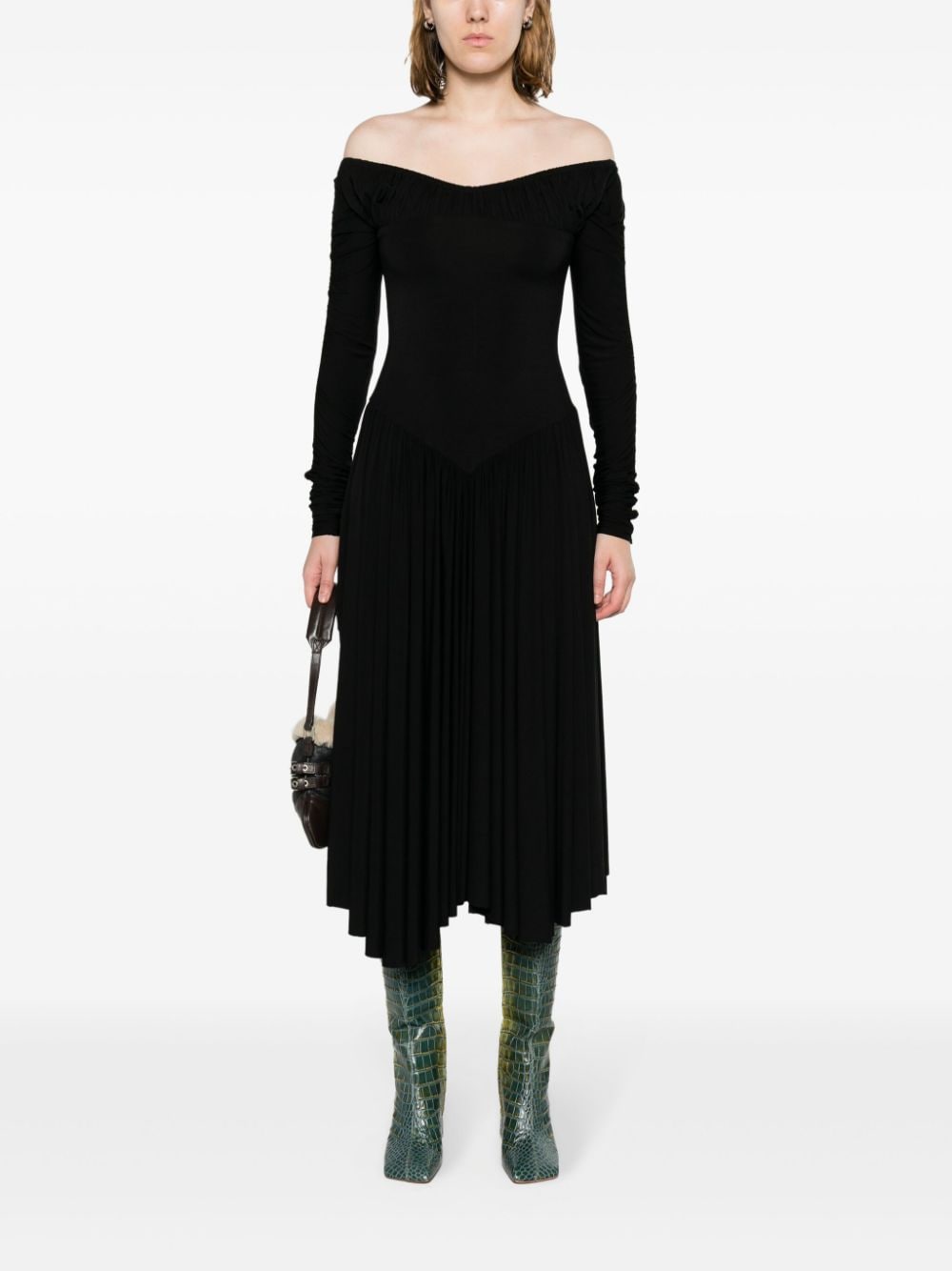 PNK Midi-jurk met diepe ronde hals Zwart