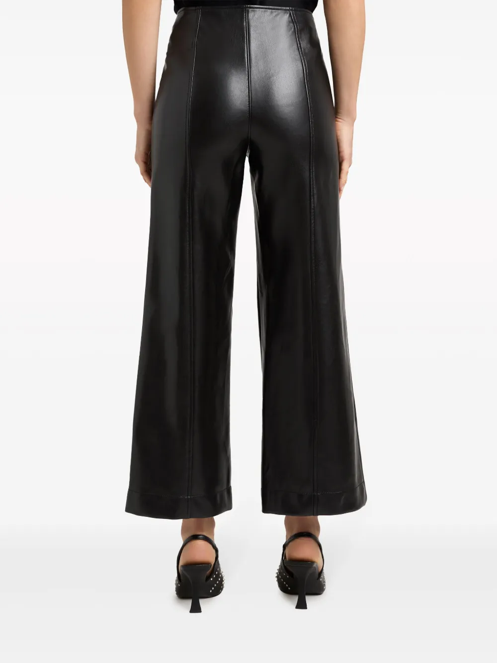Cinq À Sept Azure Vegan Leather Cropped Wide-leg Pants In Schwarz