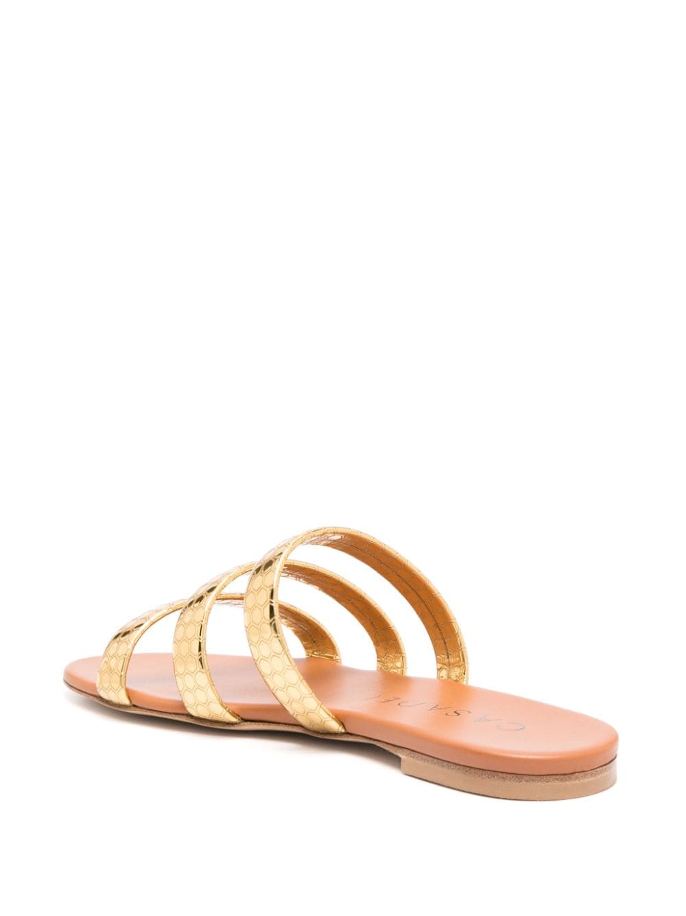 Shop Casadei Atomium Embossed Leather Slides In Gold