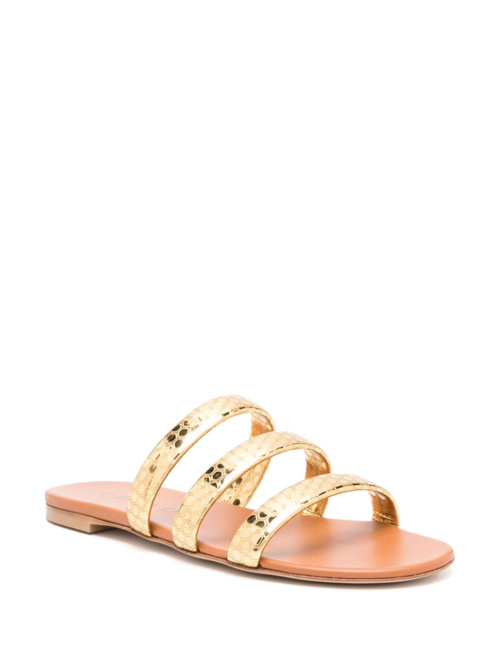 Shop Casadei Atomium Embossed Leather Slides In Gold