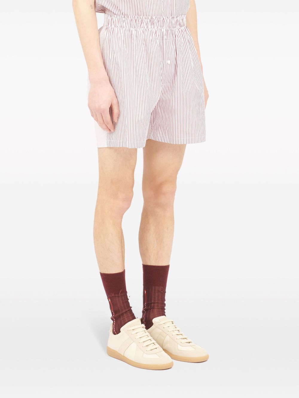 Shop Maison Margiela Striped Cotton Shorts In Red