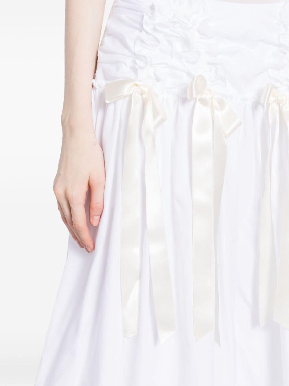 Shop Simone Rocha Bow-embellished Gathered Cotton Skirt In White