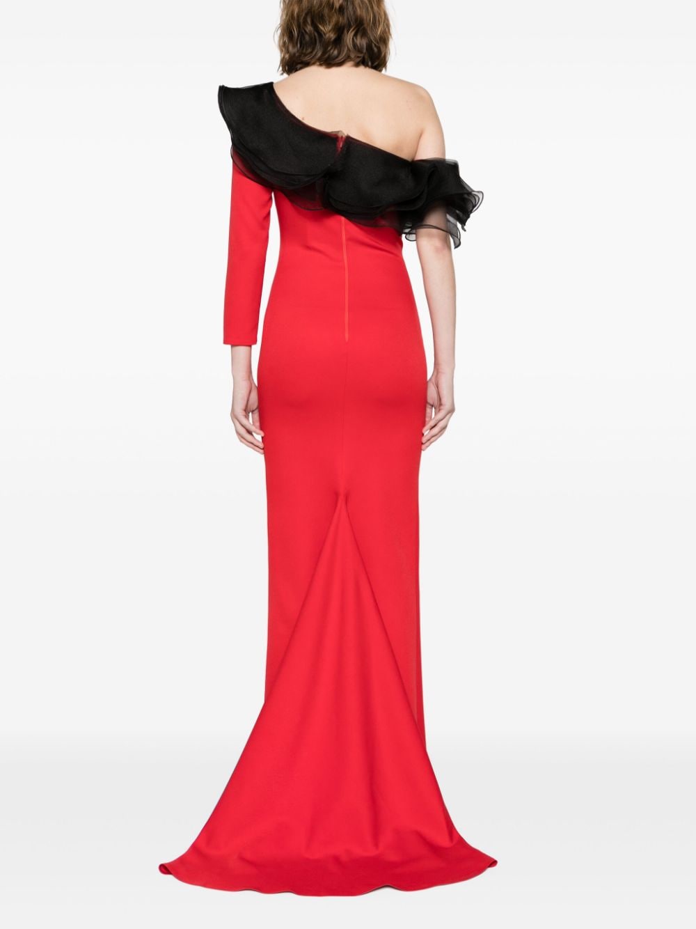 Shop Ana Radu Ruffle-detail Asymmetric Gown In Red