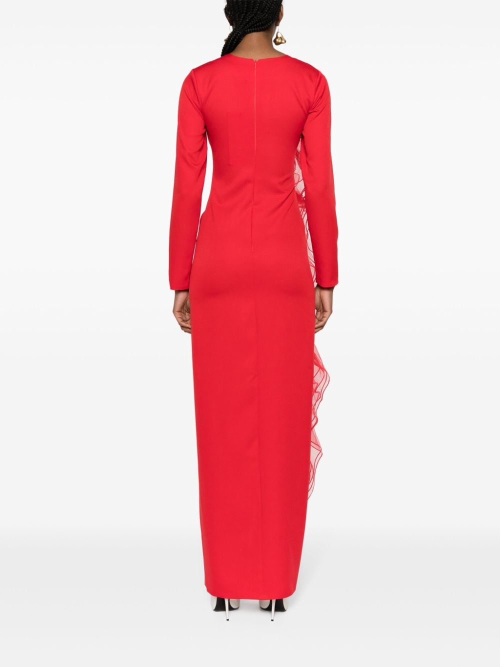 Shop Ana Radu Ruffled Long-sleeve Gown In Red