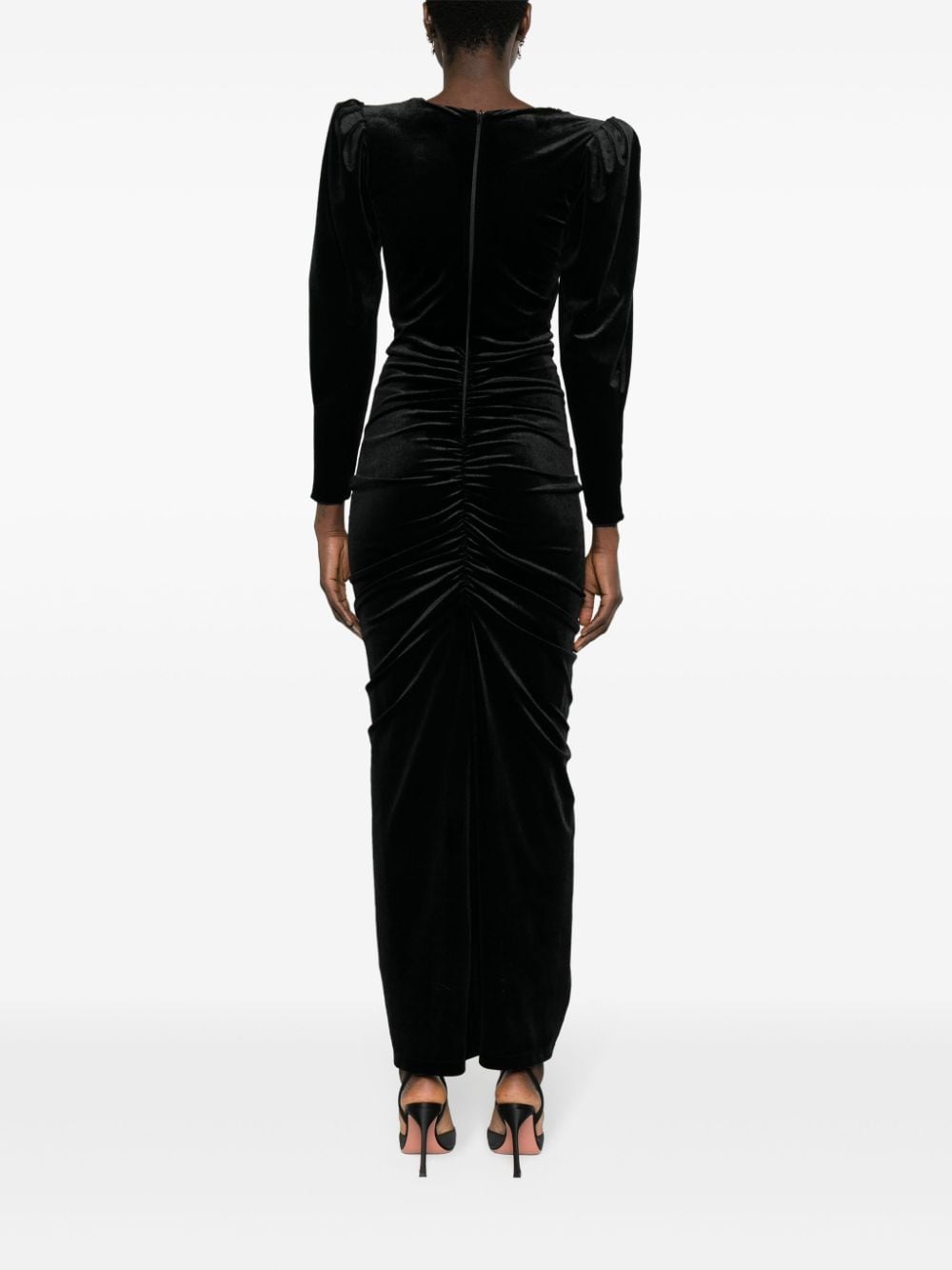Shop Ana Radu Floral-appliqué Velvet Gown In 黑色