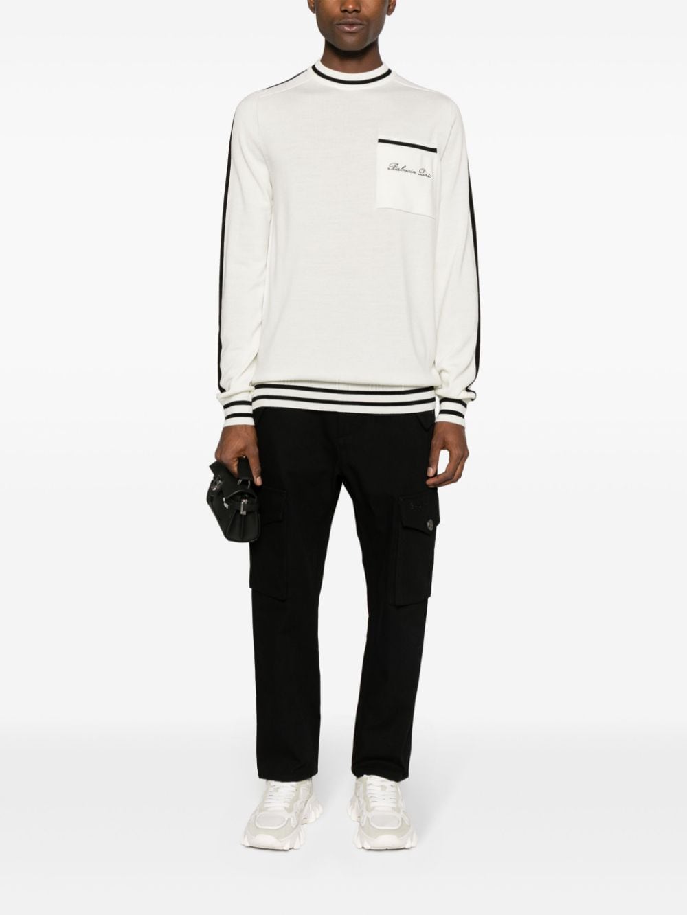 Shop Balmain Logo-embroidered Wool Jumper In White